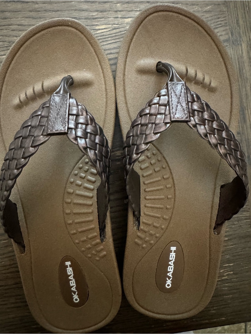 Okabashi Braided Thong Sandals in Metallic Brown and Brown